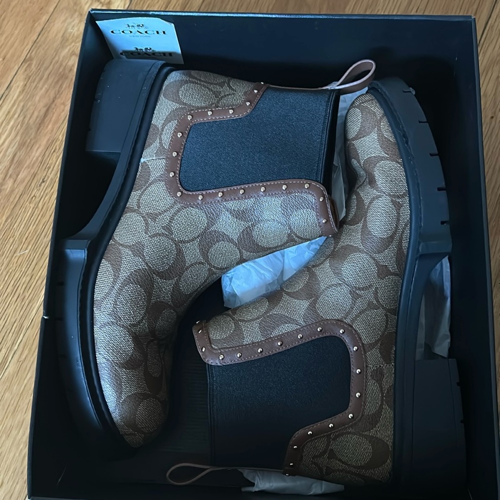 Coach Tan and Black Patterned Boots